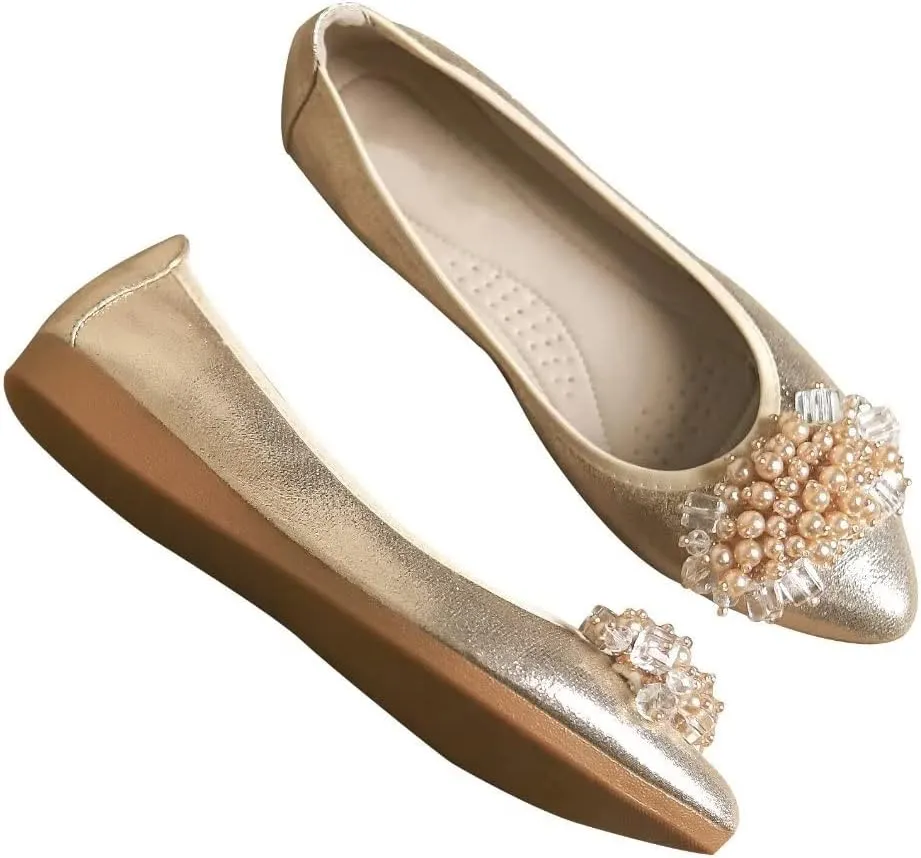 Stunner Womens Foldable Pointed Toe Ballet Flats Rhinestone Loafers Fashion Flats