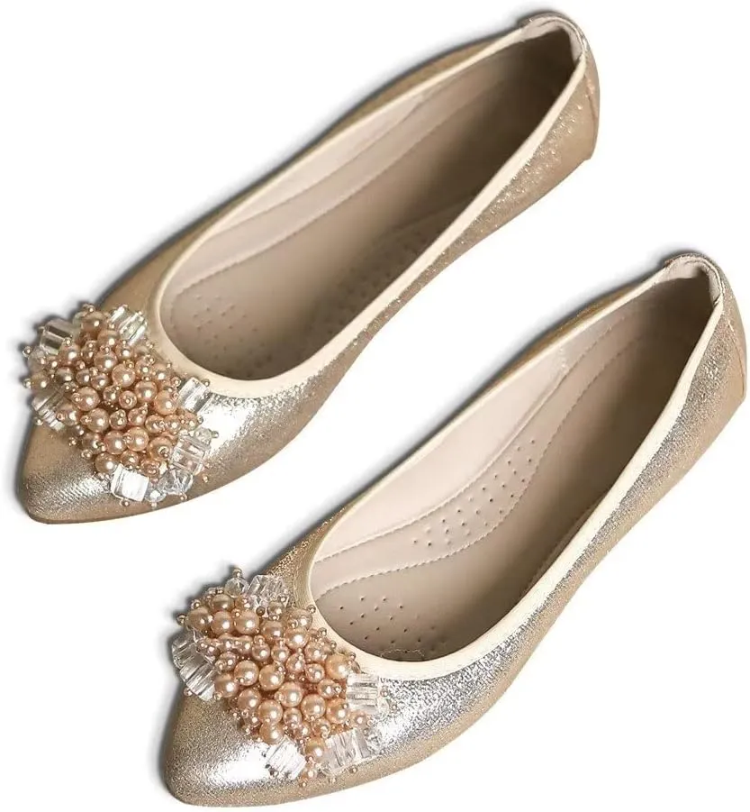 Stunner Womens Foldable Pointed Toe Ballet Flats Rhinestone Loafers Fashion Flats