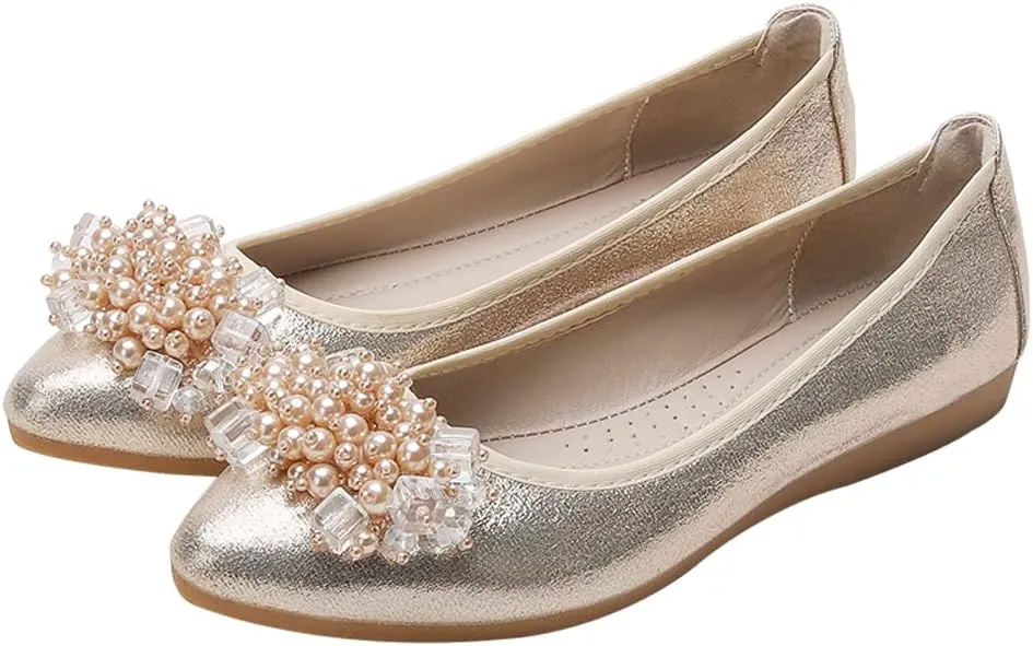 Stunner Womens Foldable Pointed Toe Ballet Flats Rhinestone Loafers Fashion Flats
