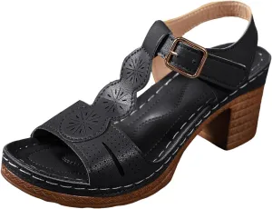 SuanlaTDS Women's Platform Heels Sandals 2025 Comfortable T-strap Open Toe High Chunky Block Heel Heeled Dressy Summer Buckle Ankle Strap Casual Outdoor Walking Shoes Daily Wear Heeled Sandal