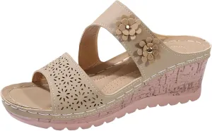 SuanlaTDS Womens Sandals Comfortable Platform Wedges Slip On Orthopedic Sandals with Arch Support Casual Summer Open Toe High Heels Slide Sandals Slippers Wedge Outdoor Walking Shoes