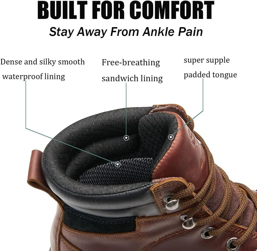SUREWAY Men's 6" Heavy Duty Soft Toe Waterproof Work Boots,EH Construction Industrial Safety Leather Work Boots,Lace Up Moc Toe Work Boot,Goodyear Welt Oil/Slip Resistant Comfortable Outsole