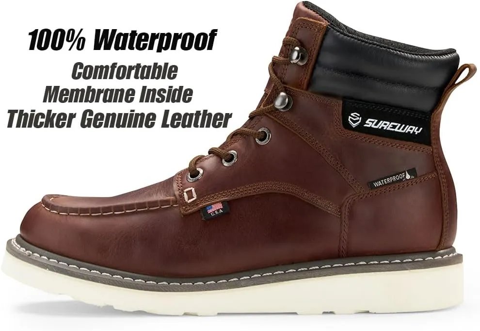 SUREWAY Men's 6" Heavy Duty Soft Toe Waterproof Work Boots,EH Construction Industrial Safety Leather Work Boots,Lace Up Moc Toe Work Boot,Goodyear Welt Oil/Slip Resistant Comfortable Outsole