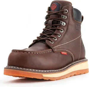 SUREWAY Mens Heavy Duty Soft/Composite/Steel Toe Work Boots for Men-Comfortable,Goodyear Welt,Full Grain Leather,6 in Wedge Moc Toe Construction Boots/Shoes,Waterproof Soft Toe Dark Brown,Size 10.5