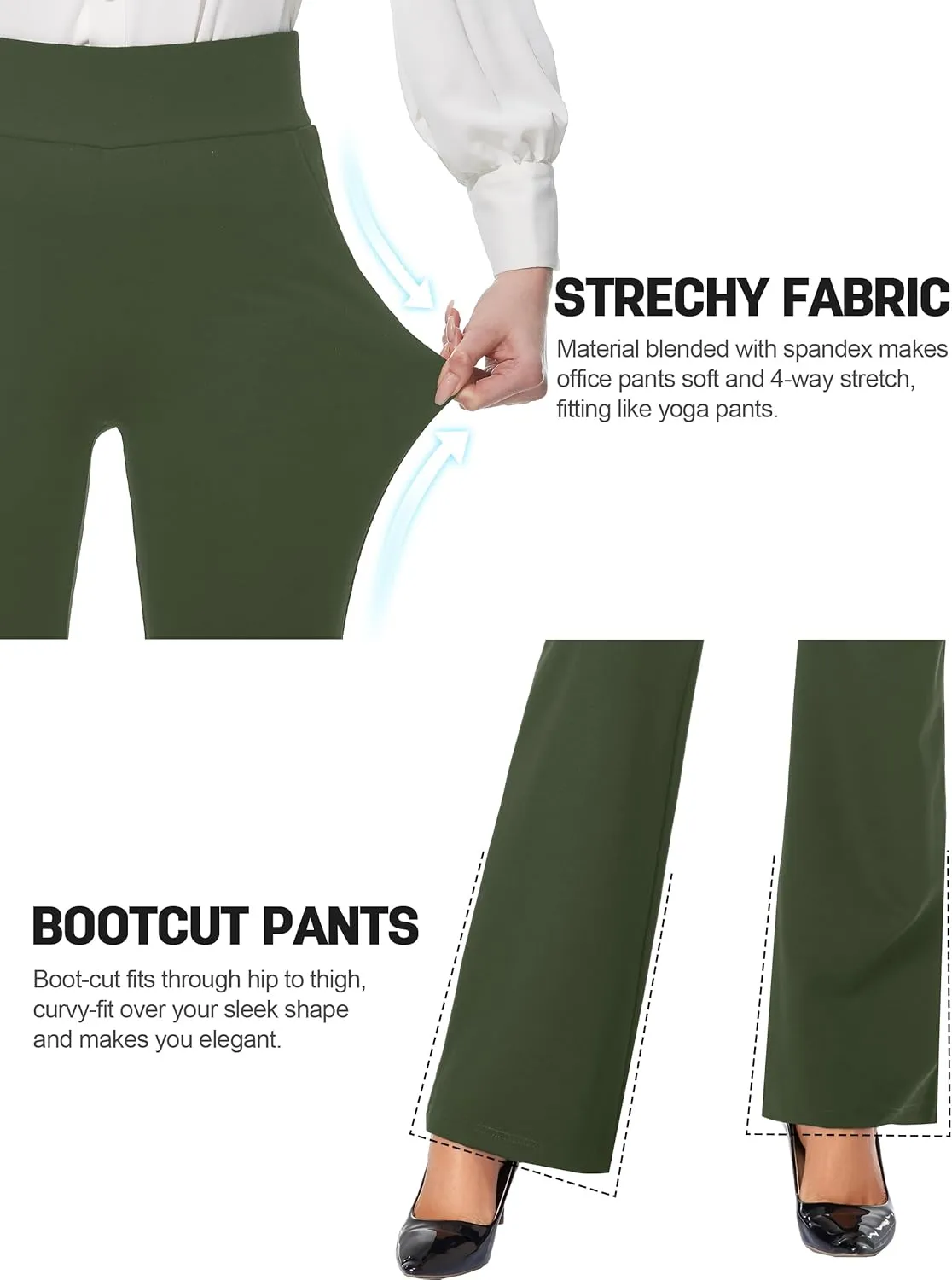 Tapata Women Dress Pants 28"/30"/32"/34" High Waist Stretchy Bootcut Pants Tall, Petite, Regular for Office Business Casual