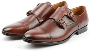 The Jack Brandy Leather Monk Casual Strap Buckle Dress Shoes