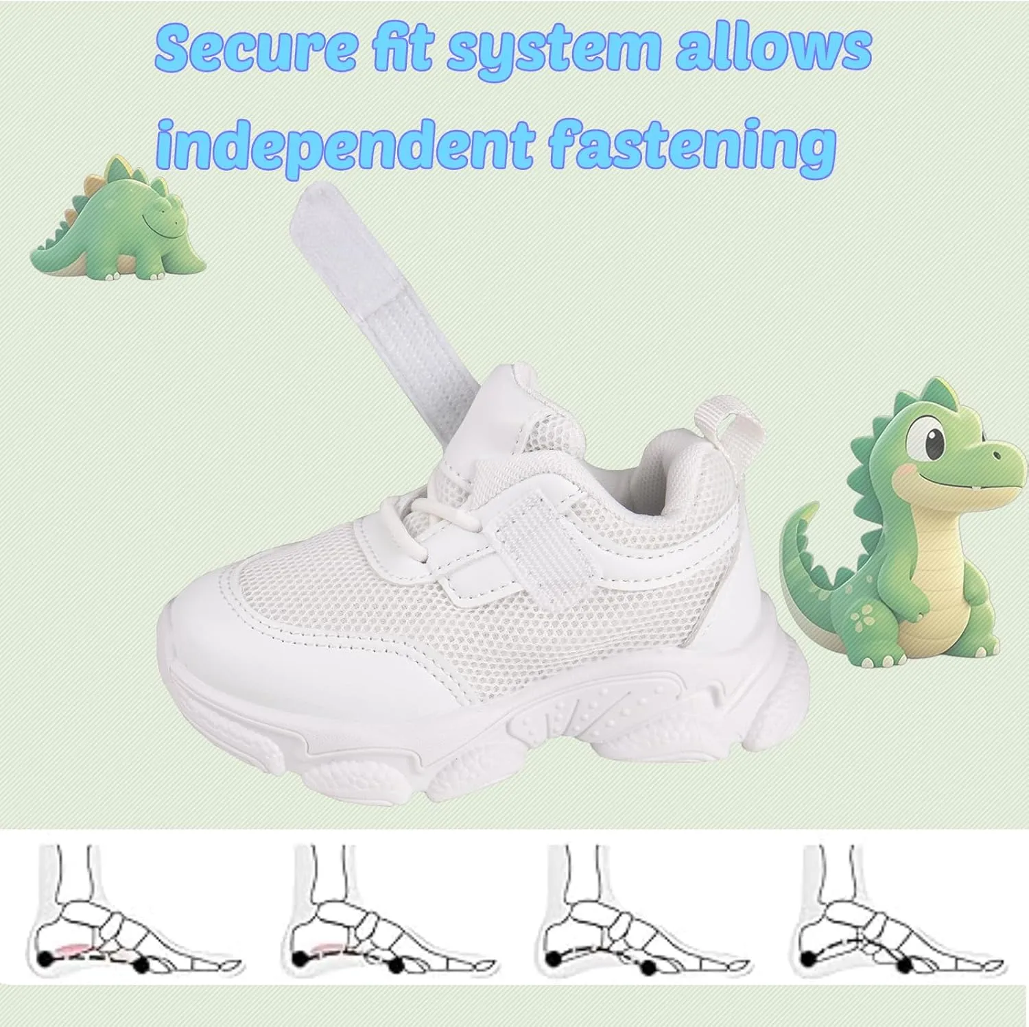 Toddler Baby Girls Boys Tennis White Walking Barefoot Slip on Shoes 18-24 Months Size 5 Wide Toe Box Summer Soft Sole Flexible Dinosaur Cheer Shoes Breathable Outdoor Soccer Rubber Sneakers