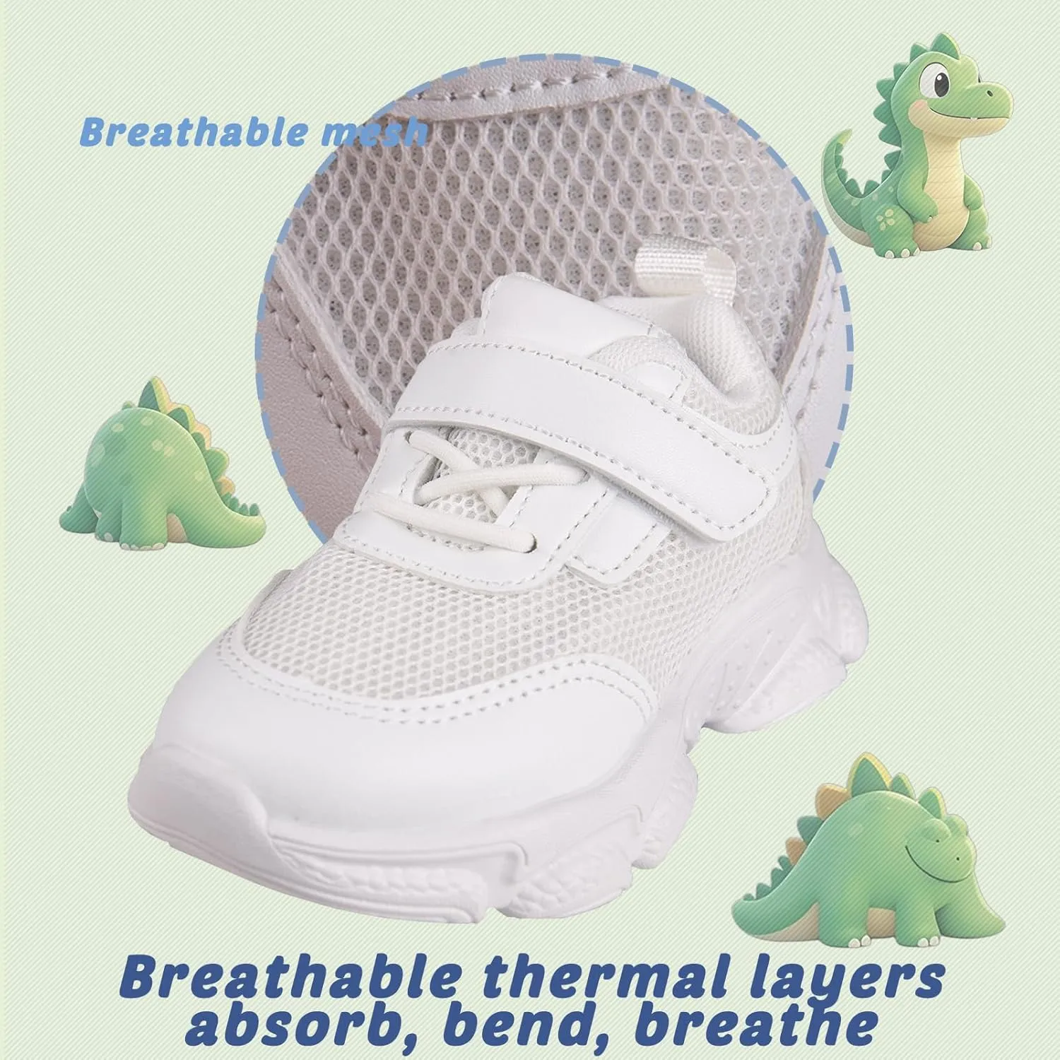Toddler Baby Girls Boys Tennis White Walking Barefoot Slip on Shoes 18-24 Months Size 5 Wide Toe Box Summer Soft Sole Flexible Dinosaur Cheer Shoes Breathable Outdoor Soccer Rubber Sneakers