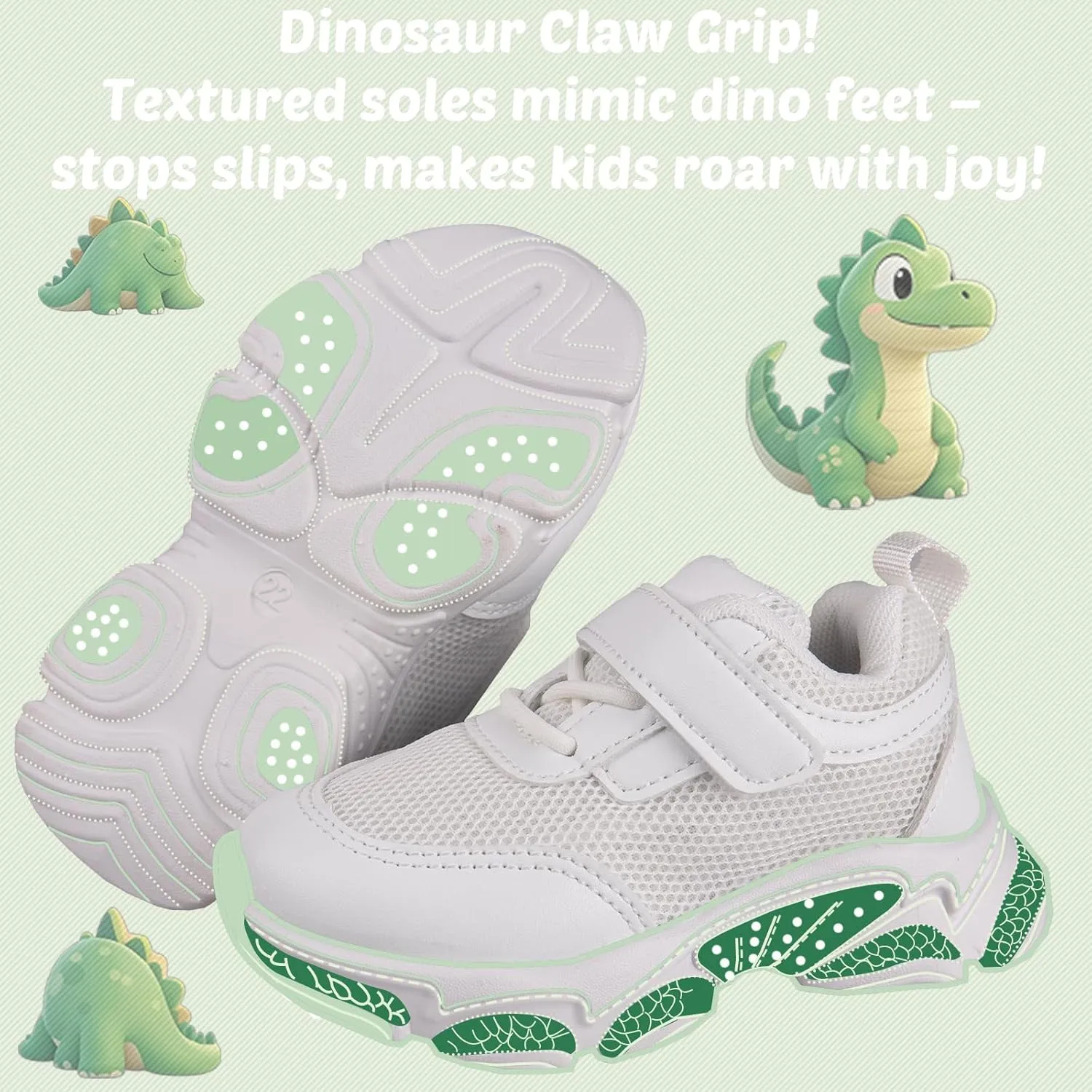 Toddler Baby Girls Boys Tennis White Walking Barefoot Slip on Shoes 18-24 Months Size 5 Wide Toe Box Summer Soft Sole Flexible Dinosaur Cheer Shoes Breathable Outdoor Soccer Rubber Sneakers