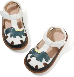 ‌Toddler Boys Closed Toe Sandals, Breathable Leather Kids Sandals with Car & Traffic Light Pattern, Soft Non-Slip Outsole for Summer Outdoor Activities Ages 2-7