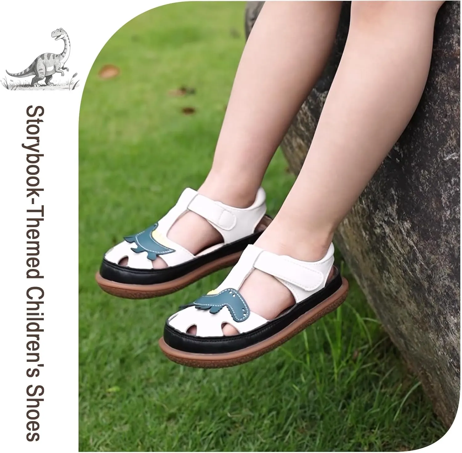 ‌Toddler Boys Closed Toe Sandals, Breathable Leather Kids Sandals with Car & Traffic Light Pattern, Soft Non-Slip Outsole for Summer Outdoor Activities Ages 2-7
