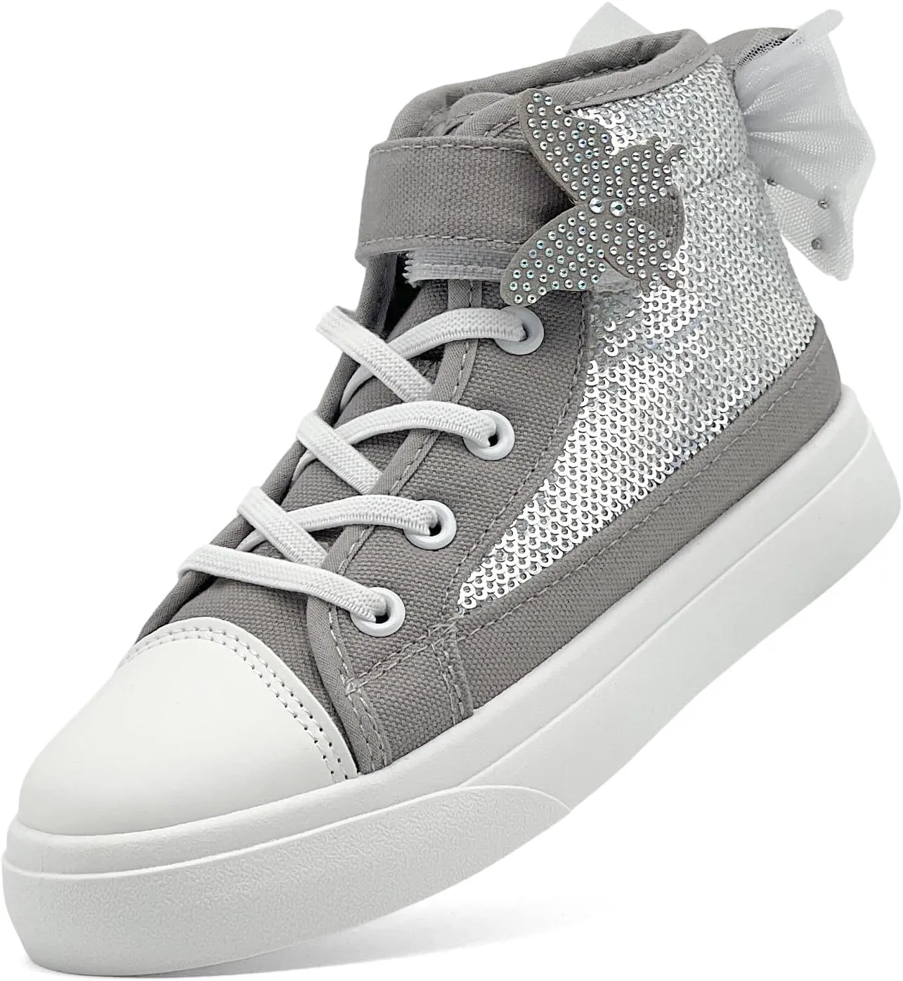 Toddler Sneakers for Girls Boys Canvas High Top Kids Fashion Sparkle Sequins Bow Shoes Running Walking Casual Shoes