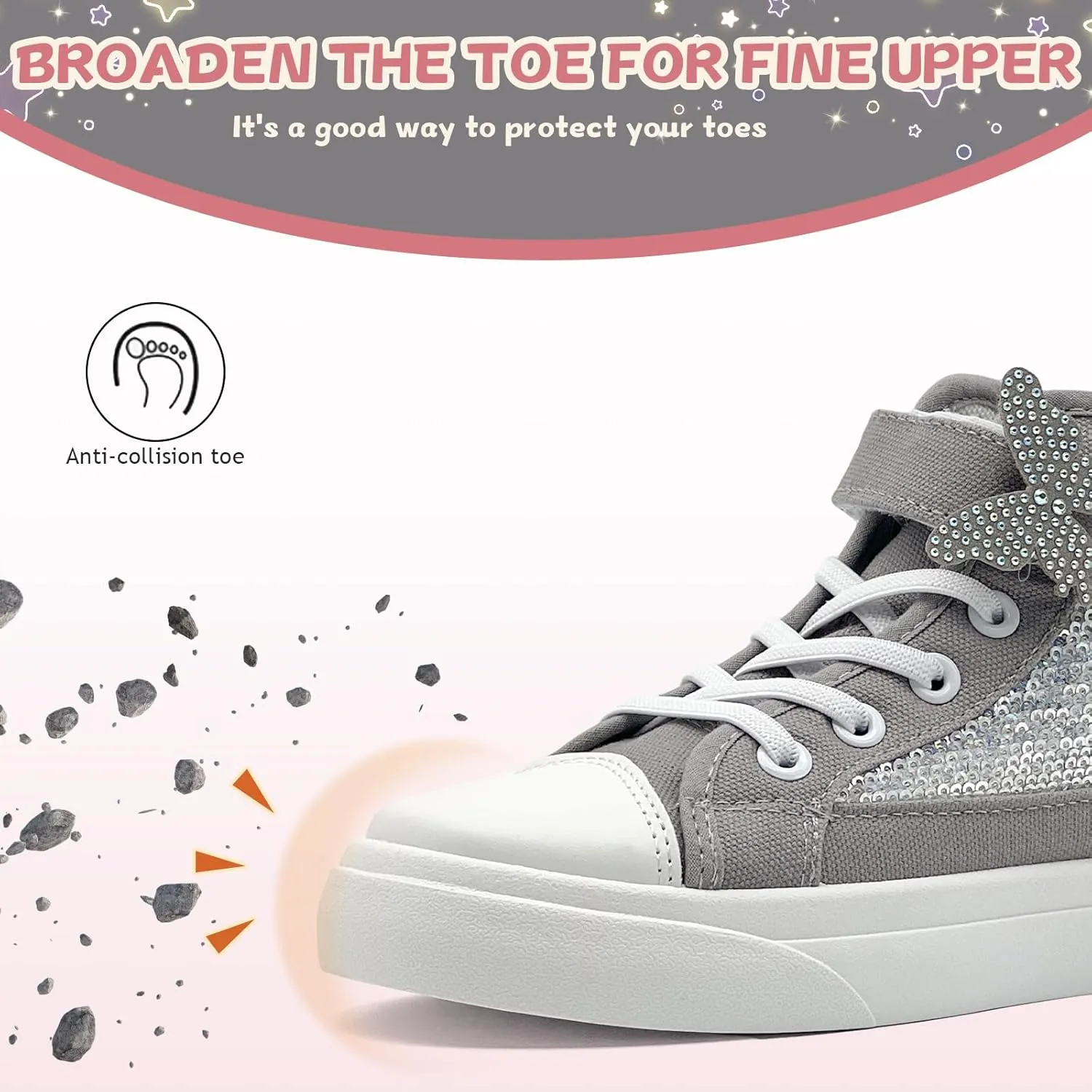 Toddler Sneakers for Girls Boys Canvas High Top Kids Fashion Sparkle Sequins Bow Shoes Running Walking Casual Shoes
