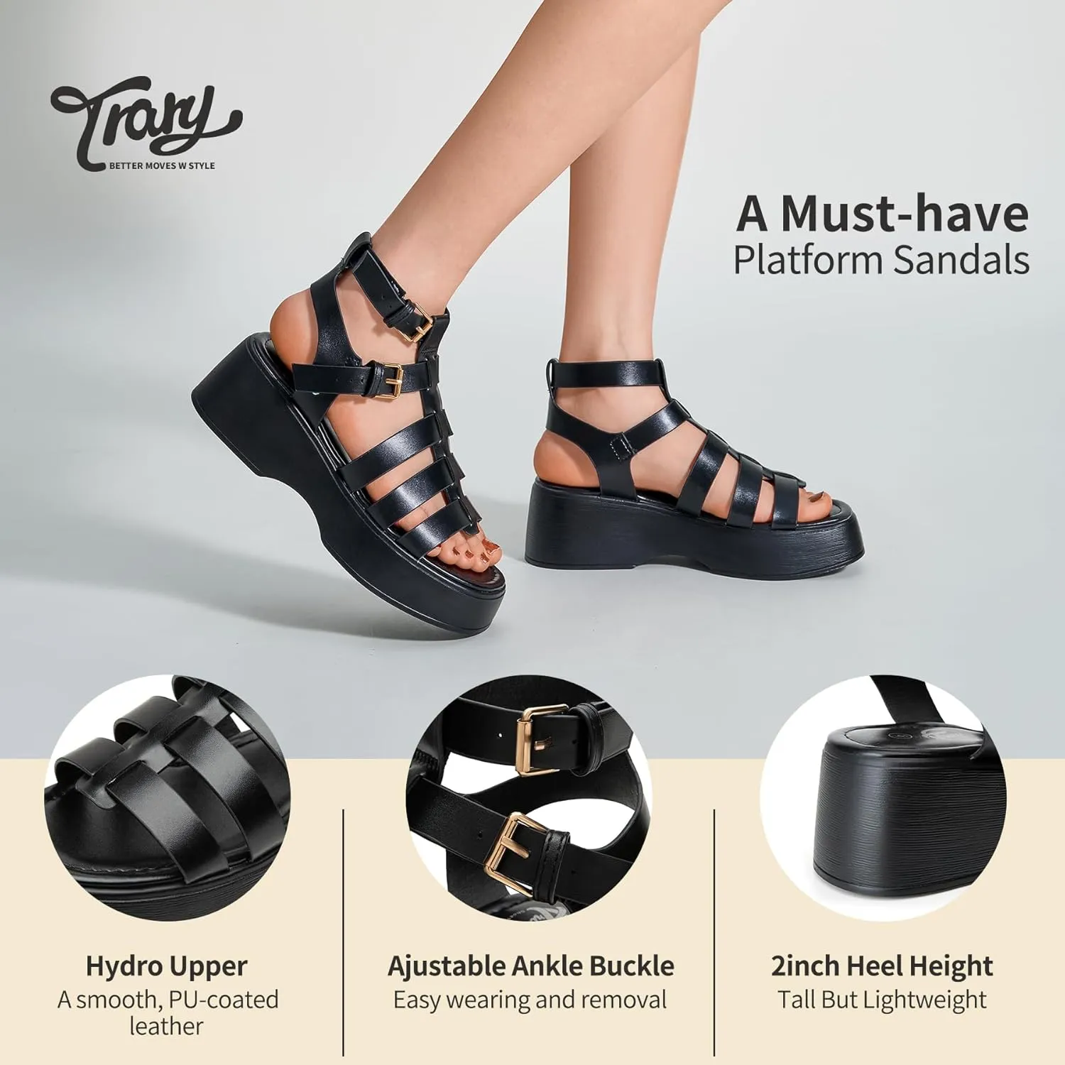 Trary Platform Sandals, Gladiator Sandals for women, Women's Platform Sandals Espadrille Wedge Lightweight