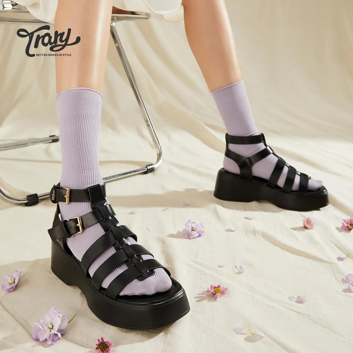 Trary Platform Sandals, Gladiator Sandals for women, Women's Platform Sandals Espadrille Wedge Lightweight