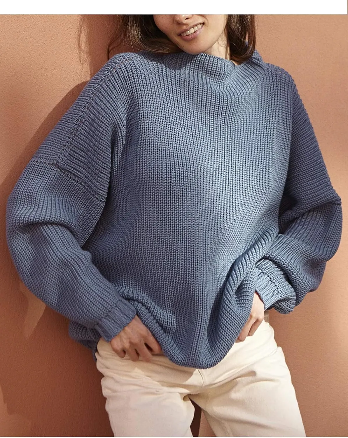 Ugerlov Women's Oversized Sweaters Batwing Sleeve Mock Neck Jumper Tops Chunky Knit Pullover Sweater