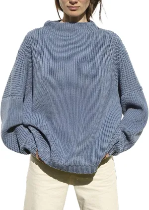 Ugerlov Women's Oversized Sweaters Batwing Sleeve Mock Neck Jumper Tops Chunky Knit Pullover Sweater
