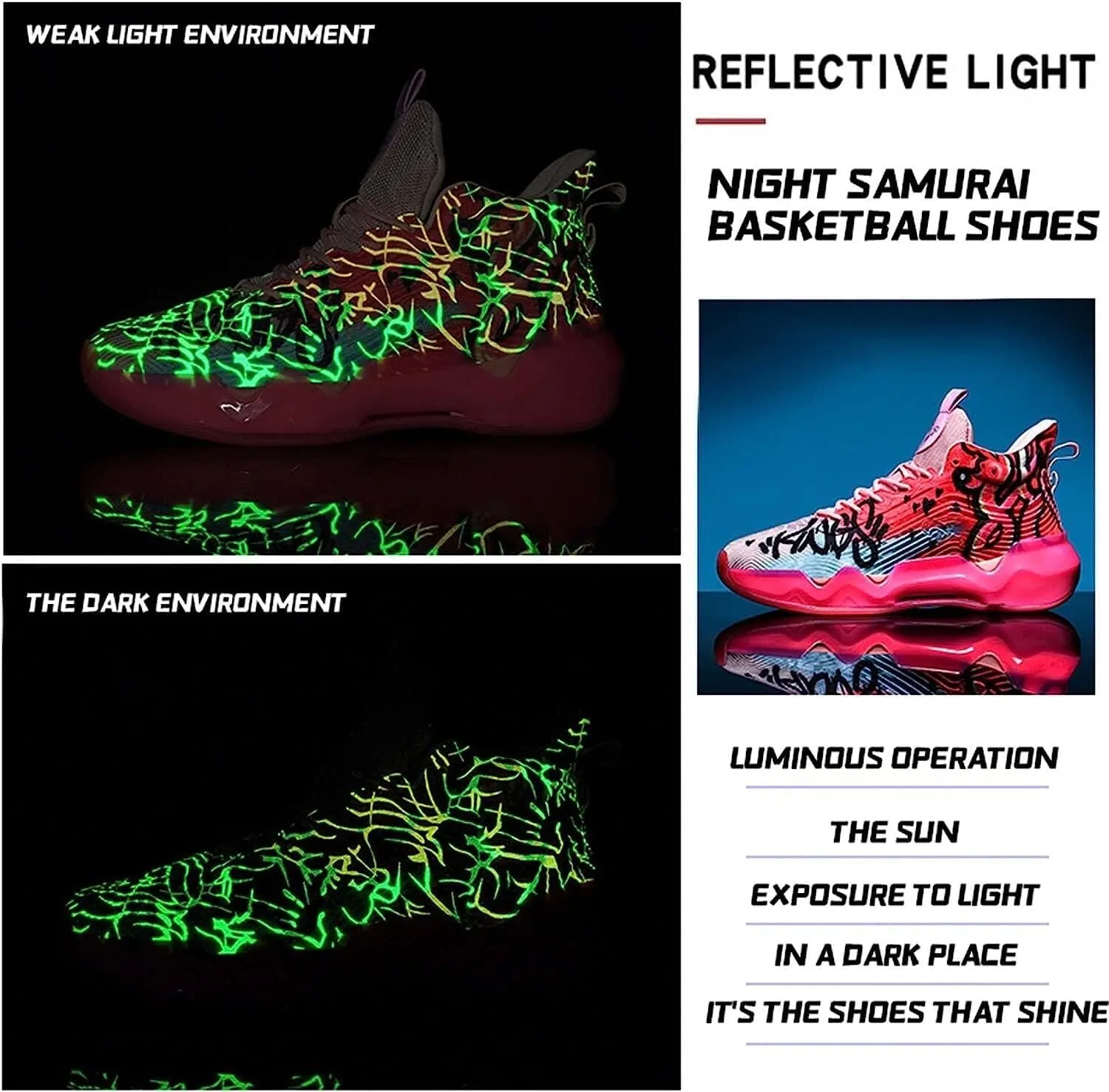 Unisex Fluorescent Basketball Shoes Sneakers Super Light High Top Graffiti Style Combat Basketball Boots