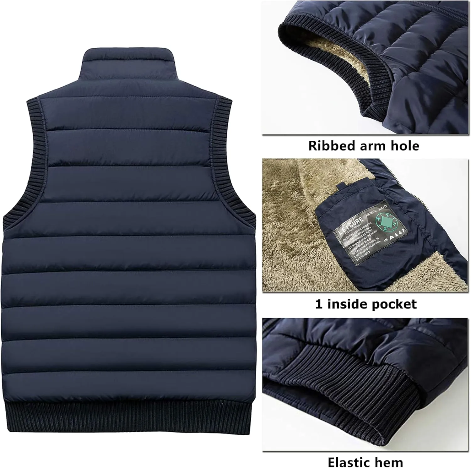 Vcansion Men's Outdoor Stand Collar Fleece Jacket Vest Casual Padded Vest Coats