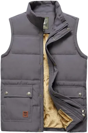 Vcansion Men's Outdoor Stand Collar Fleece Jacket Vest Casual Padded Vest Coats