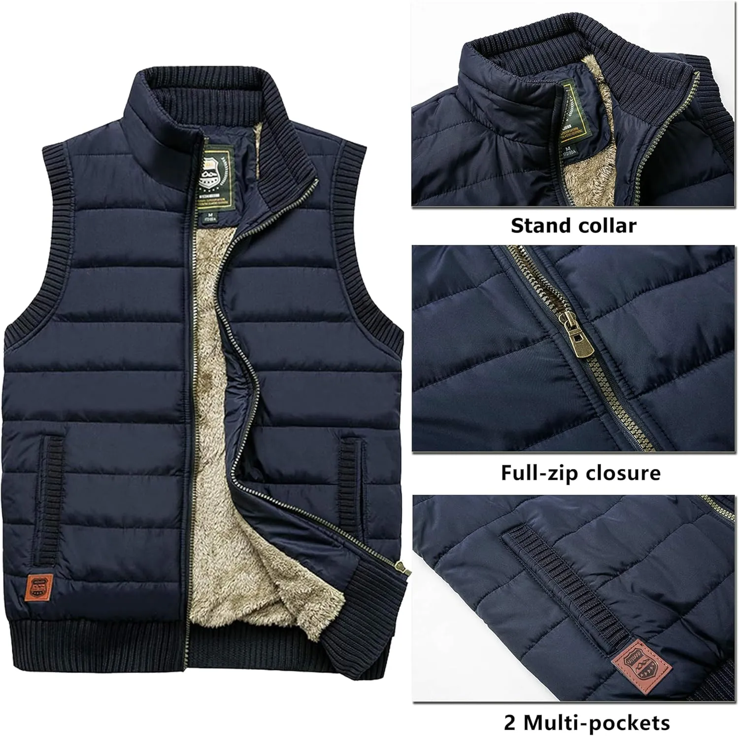 Vcansion Men's Outdoor Stand Collar Fleece Jacket Vest Casual Padded Vest Coats