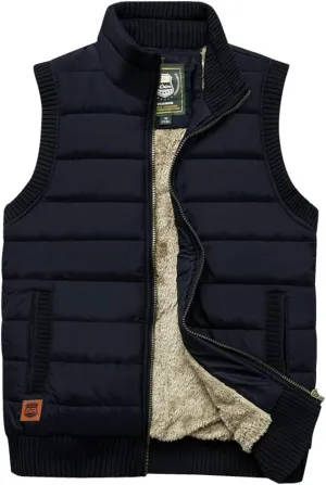 Vcansion Men's Outdoor Stand Collar Fleece Jacket Vest Casual Padded Vest Coats