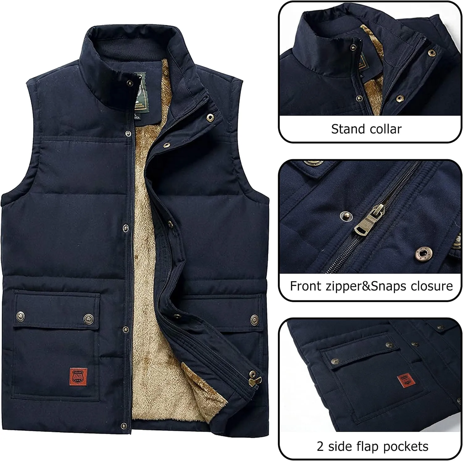 Vcansion Men's Outdoor Stand Collar Fleece Jacket Vest Casual Padded Vest Coats