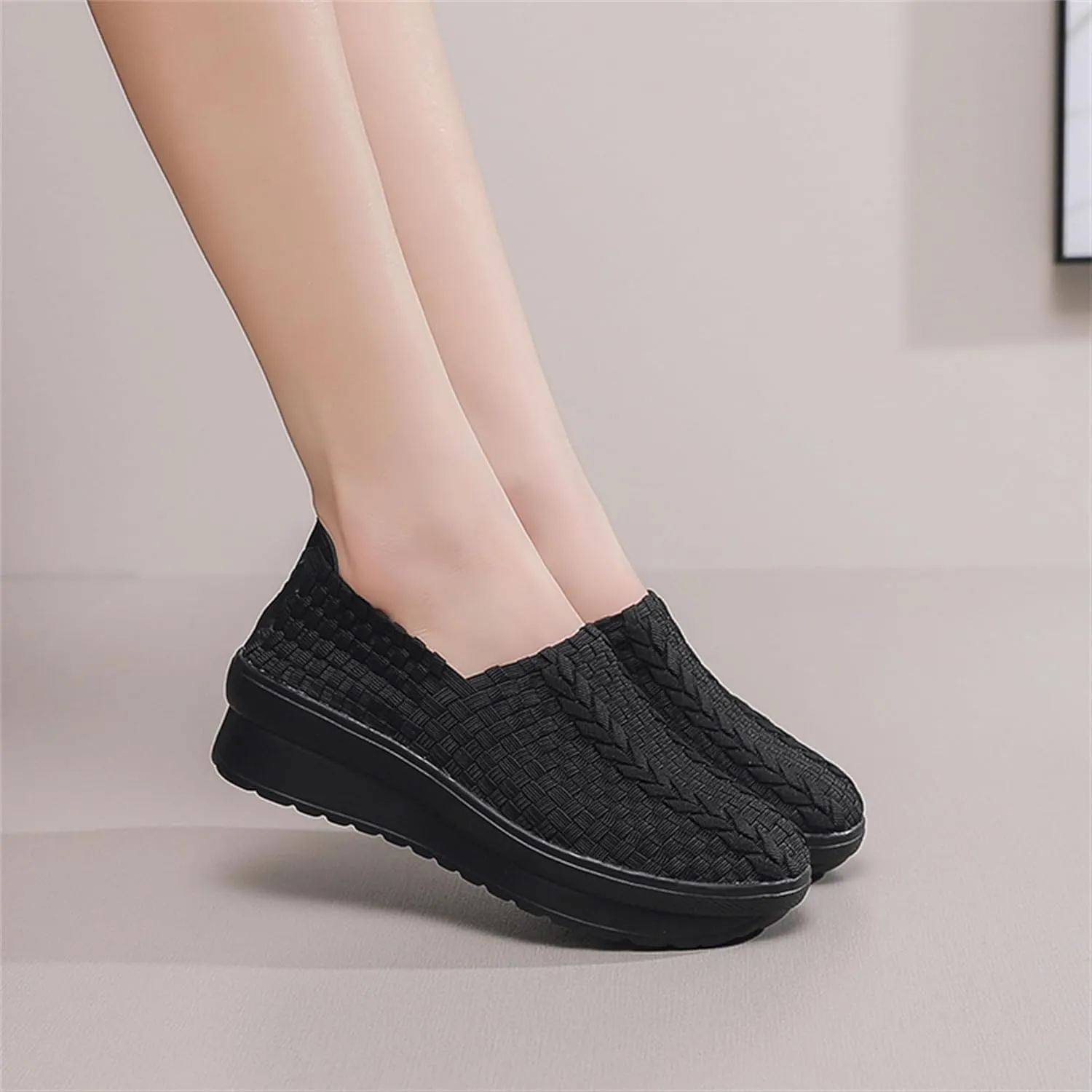 Veroders Women's Platform Wedge Closed-Toe Sandals Comfortable Walking Shoes Woven Pumps Mary Jane Shoes for School Beach
