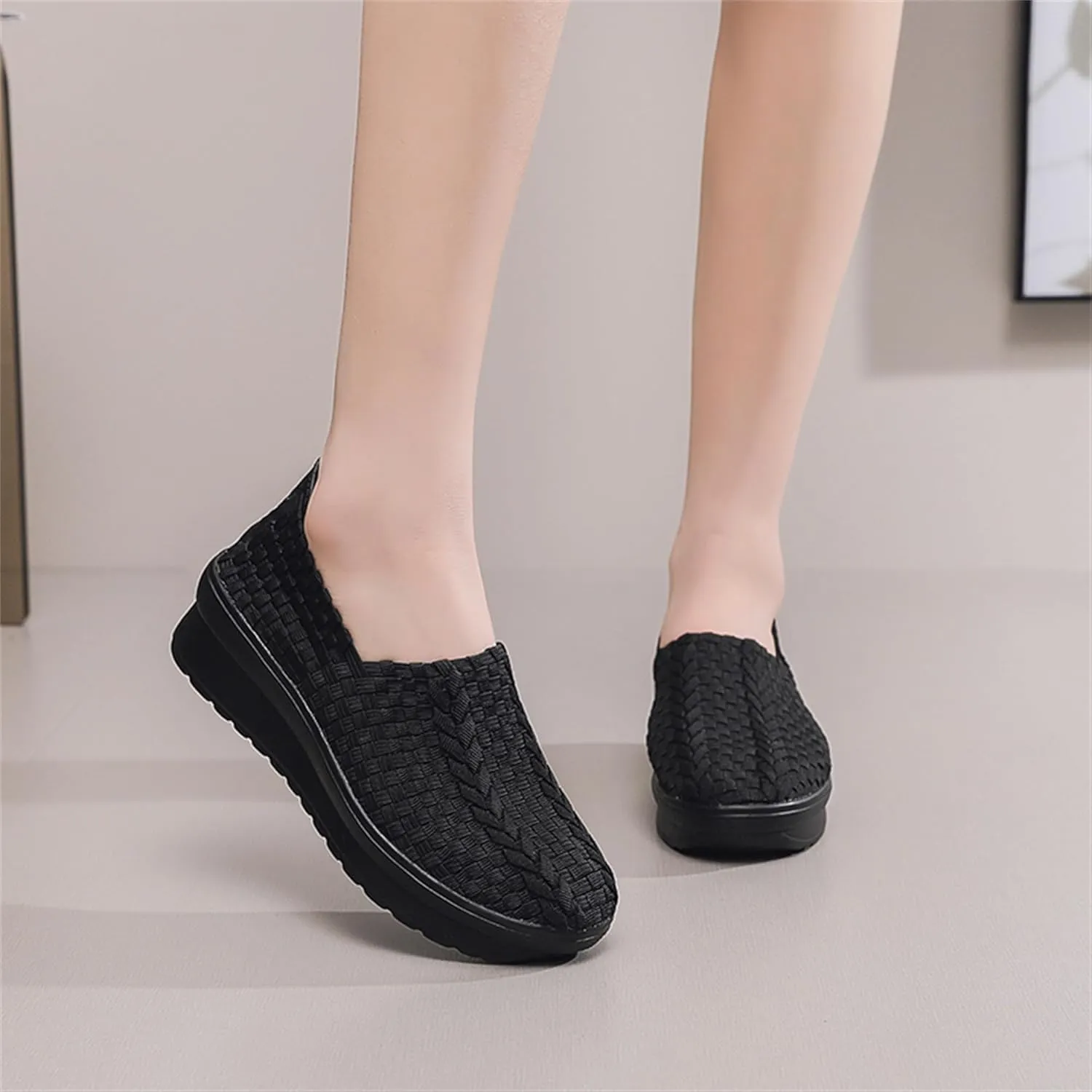 Veroders Women's Platform Wedge Closed-Toe Sandals Comfortable Walking Shoes Woven Pumps Mary Jane Shoes for School Beach