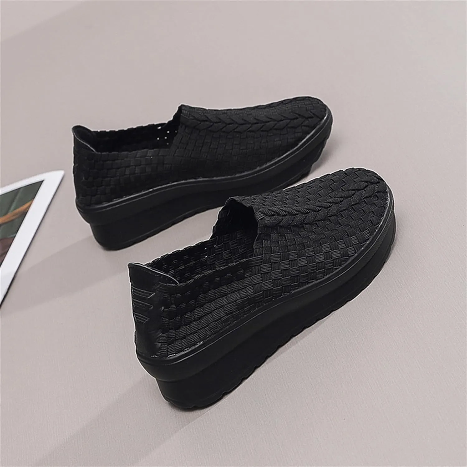 Veroders Women's Platform Wedge Closed-Toe Sandals Comfortable Walking Shoes Woven Pumps Mary Jane Shoes for School Beach