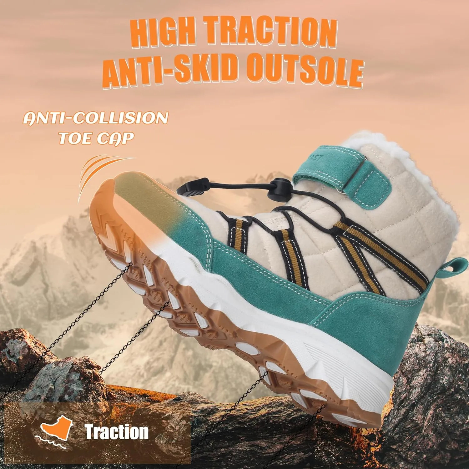 visionreast Boys Girls Wool Lining Snow Boots Winter Walking Boots for Kids Non Slip Unisex-Child Cold Weather Shoes Outdoor Boots