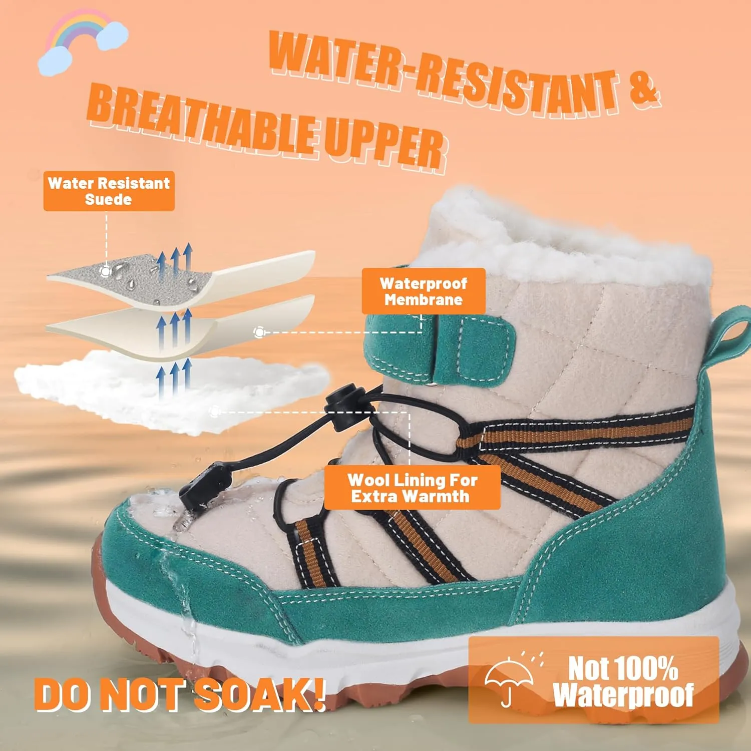 visionreast Boys Girls Wool Lining Snow Boots Winter Walking Boots for Kids Non Slip Unisex-Child Cold Weather Shoes Outdoor Boots
