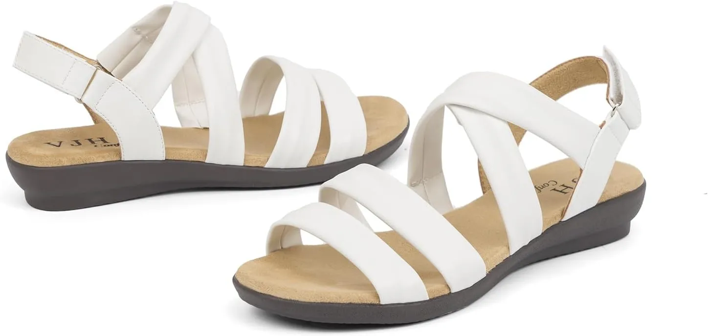 VJH confort Women’s Flat Sandals, Soft Straps Slip-on Open Toe Light Weight Elastic Slingback Comfort Casual Walking Sandals
