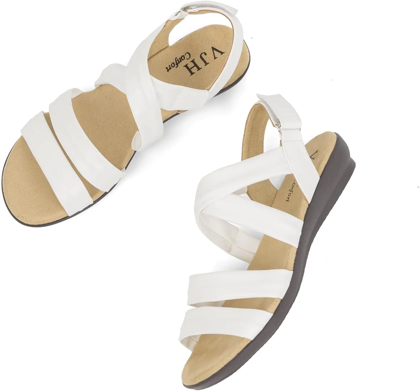 VJH confort Women’s Flat Sandals, Soft Straps Slip-on Open Toe Light Weight Elastic Slingback Comfort Casual Walking Sandals