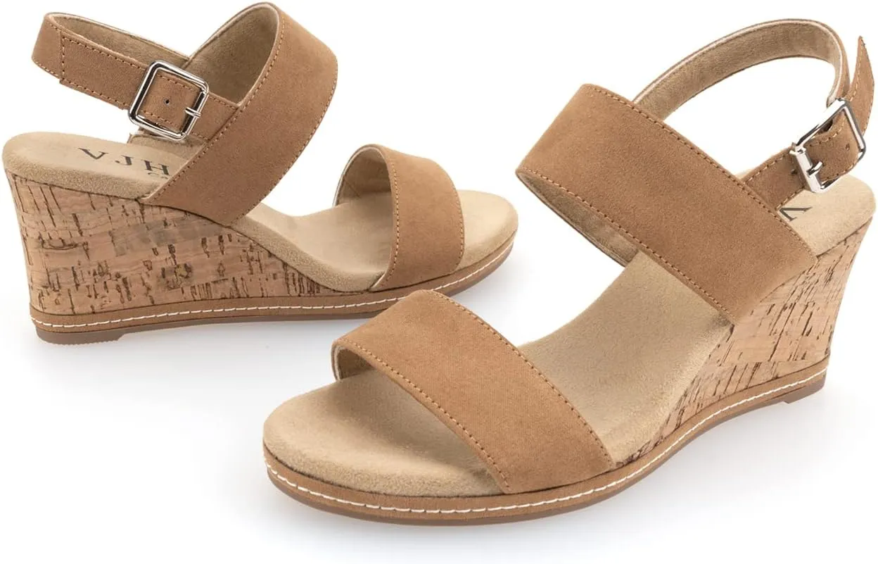 VJH confort Women's Wedge Sandals Buckle Straps Cork Platform Comfort Slingback Dress Open Toe Sandals