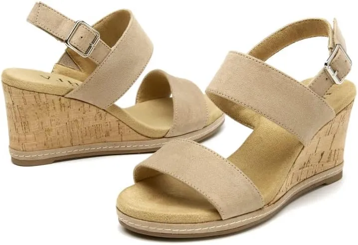 VJH confort Women's Wedge Sandals Buckle Straps Cork Platform Comfort Slingback Dress Open Toe Sandals