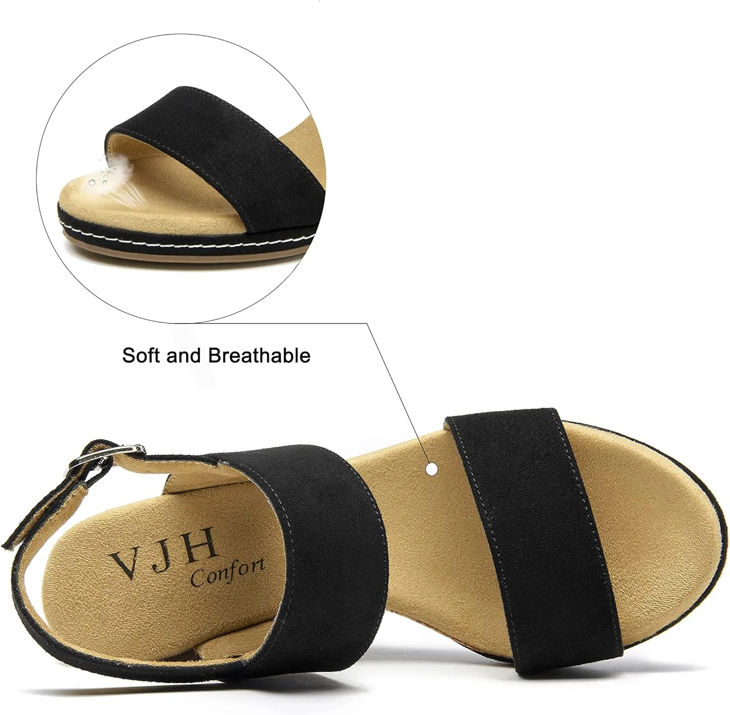 VJH confort Women's Wedge Sandals Buckle Straps Cork Platform Comfort Slingback Dress Open Toe Sandals