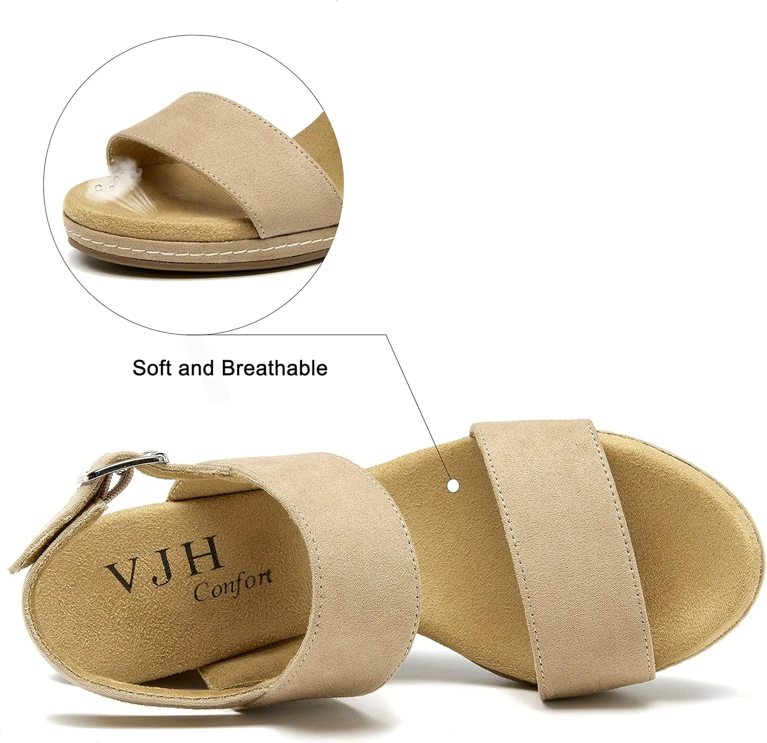 VJH confort Women's Wedge Sandals Buckle Straps Cork Platform Comfort Slingback Dress Open Toe Sandals