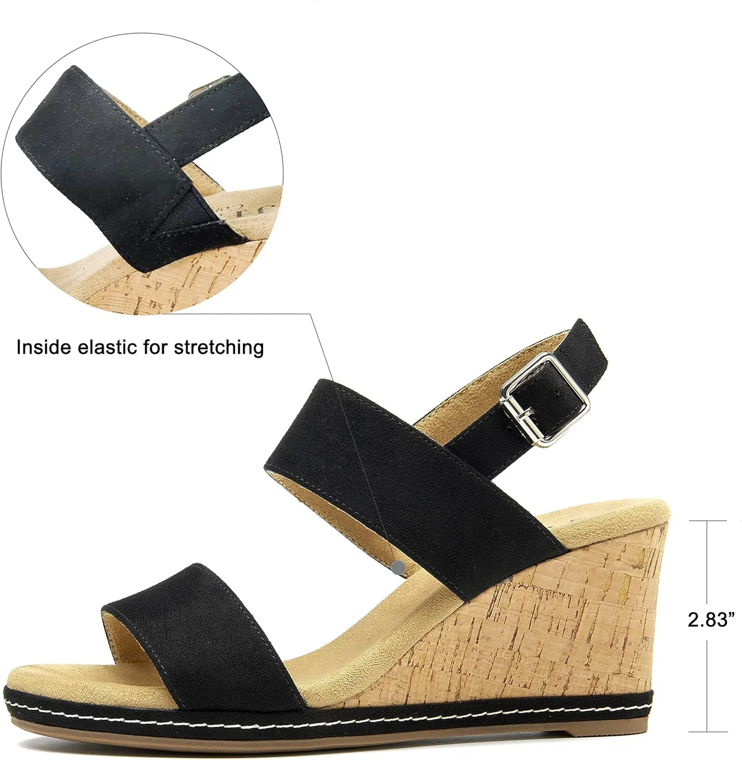 VJH confort Women's Wedge Sandals Buckle Straps Cork Platform Comfort Slingback Dress Open Toe Sandals