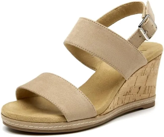 VJH confort Women's Wedge Sandals Buckle Straps Cork Platform Comfort Slingback Dress Open Toe Sandals