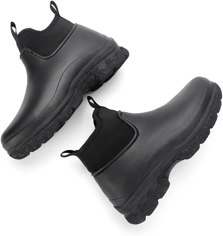 Waterproof Chef Work Boots, High-Top Kitchen Shoes, Non-Slip Sole, Black