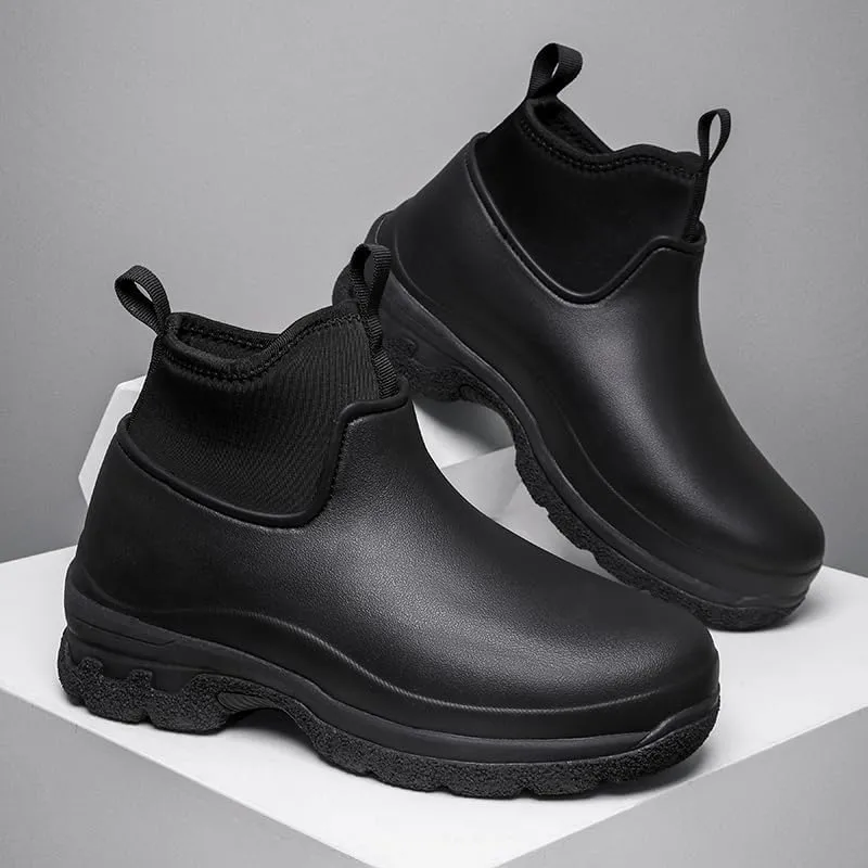Waterproof Chef Work Boots, High-Top Kitchen Shoes, Non-Slip Sole, Black