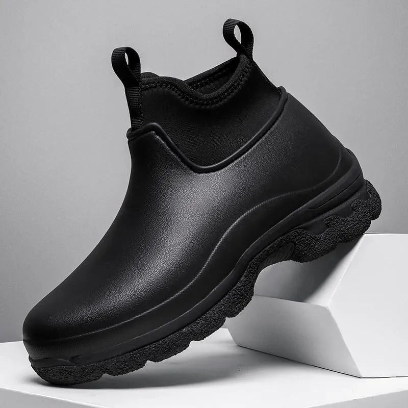 Waterproof Chef Work Boots, High-Top Kitchen Shoes, Non-Slip Sole, Black