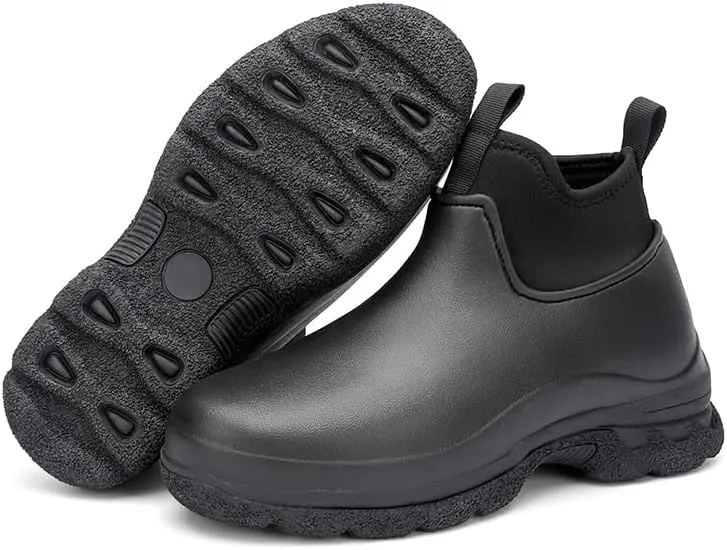 Waterproof Chef Work Boots, High-Top Kitchen Shoes, Non-Slip Sole, Black