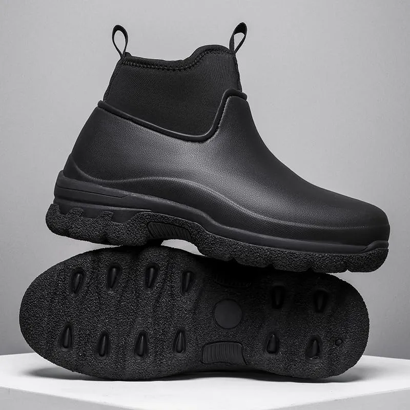 Waterproof Chef Work Boots, High-Top Kitchen Shoes, Non-Slip Sole, Black