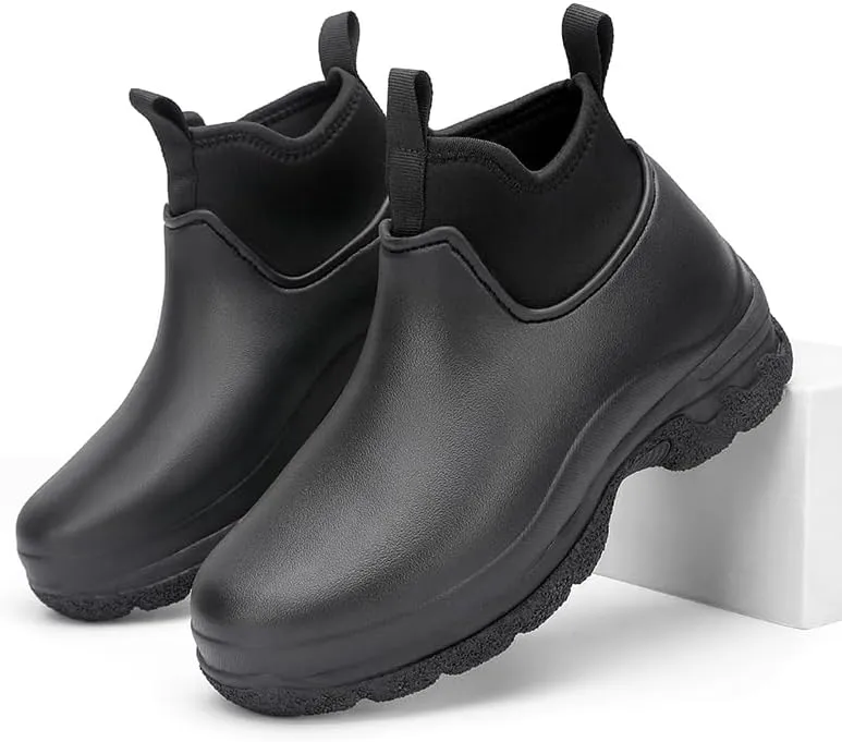 Waterproof Chef Work Boots, High-Top Kitchen Shoes, Non-Slip Sole, Black
