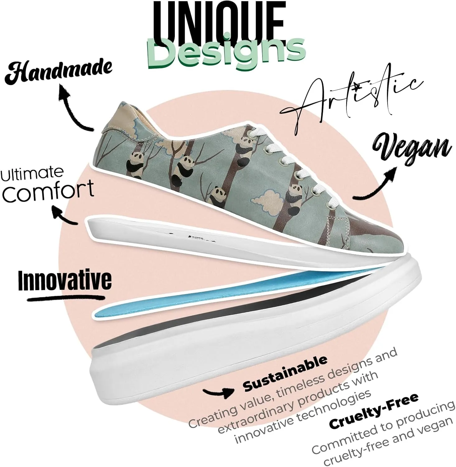 Wedge Platform Sneakers for Women - Handmade Vegan Leather, Unique Chunky Sneakers
