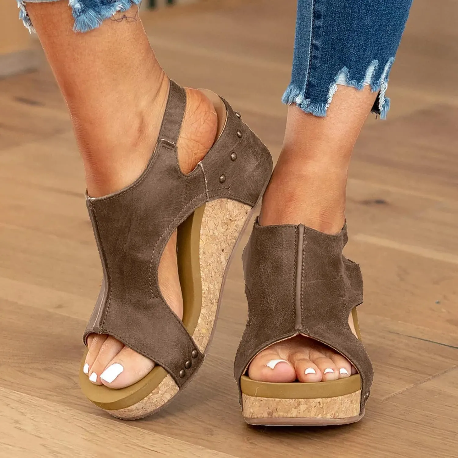 Wedge Sandals for Women 2025, Women's Platform Sandals Wedge Heels Sandals Ankle Strap Open Toe Casual Summer Dressy Wedges Shoes Ladies Sandals (A-Coffee, 8.5)
