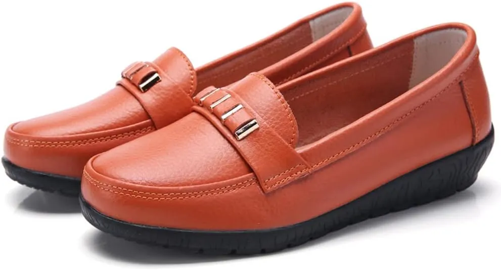 WERWAES Classic Leather Loafers for Womens Casual Lightweight Non-slip Moccasins Flats Office Driving Walking Slip on Ladies Loafers Shoes