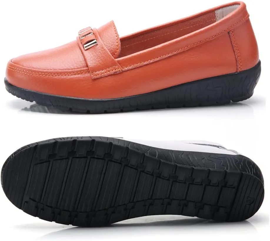 WERWAES Classic Leather Loafers for Womens Casual Lightweight Non-slip Moccasins Flats Office Driving Walking Slip on Ladies Loafers Shoes